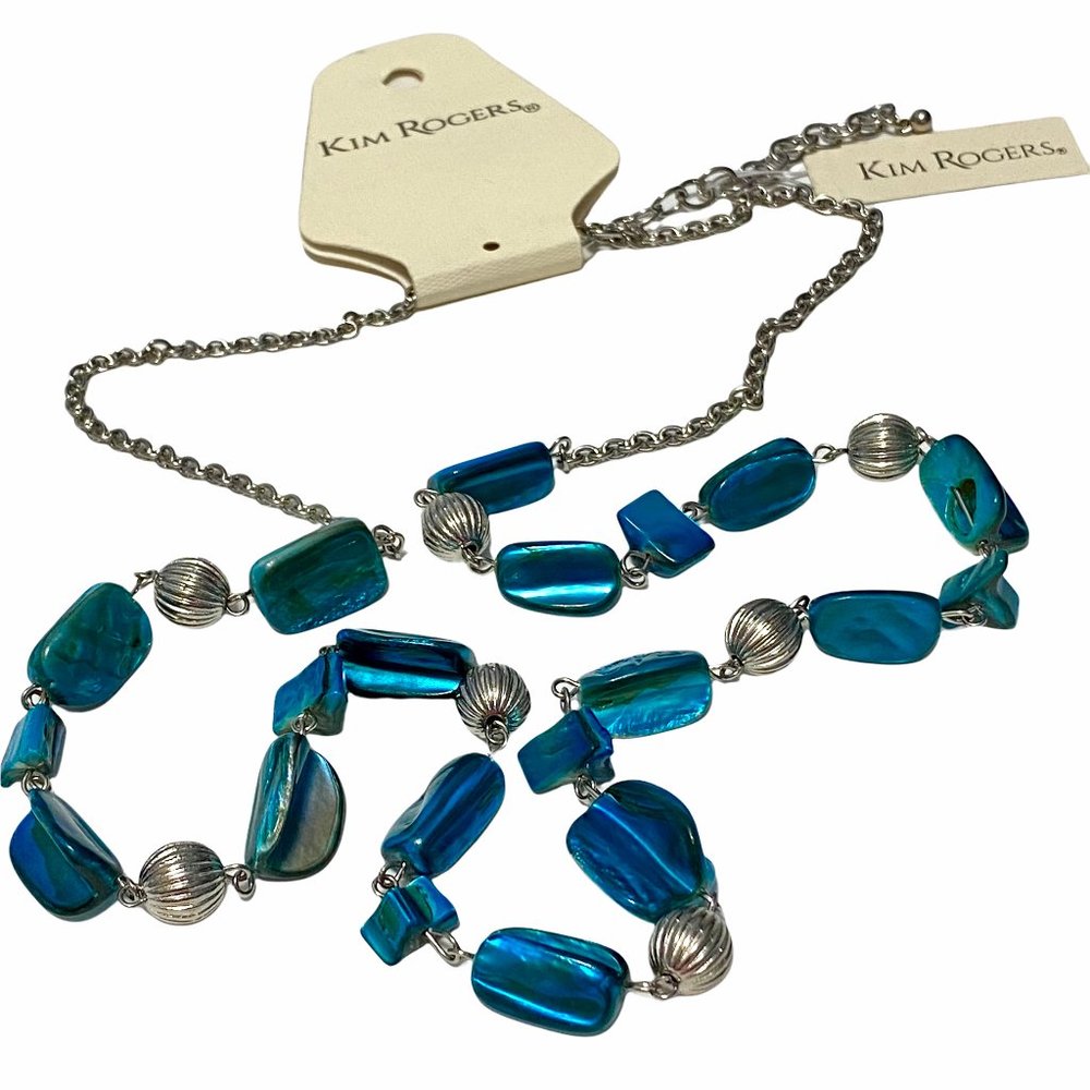 Kim Rogers TURQ Shell Chip & Bead Necklace 34" NWT